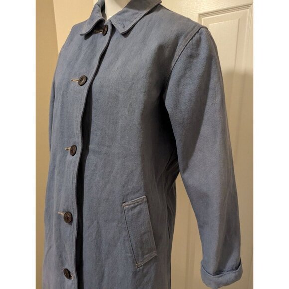 Denim & Company Women Size Medium Long Light Wash Denim Cotton Coat - Picture 2 of 10